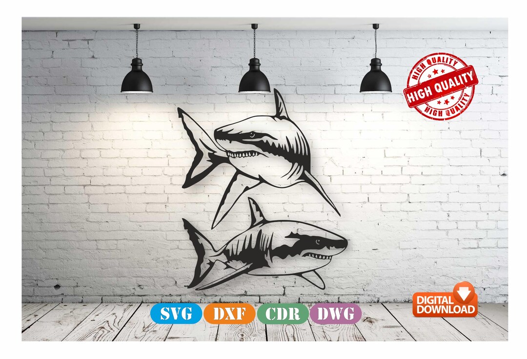 Svg Draw Files Shark Wall Art Decor Vector Drawing File for Laser Cutting , Plasma ...