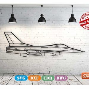 May include: A black and white line drawing of a fighter jet on a white brick wall background. The image includes the text "HIGH QUALITY" in a red circle.