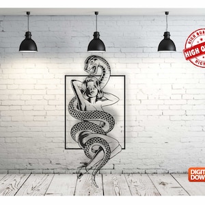 Sexy Snake Woman Wall art Decor vector drawing file for laser cutting , plasma cutting( dxf , dwg , cdr , svg )Metalic & Wood CNC machine!