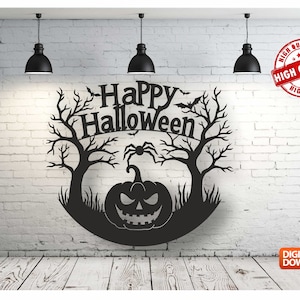 Happy Halloween Wall art Decor vector file for laser cutting , plasma cutting ( dxf , dwg , cdr , svg ) Metalic & Wood CNC machine