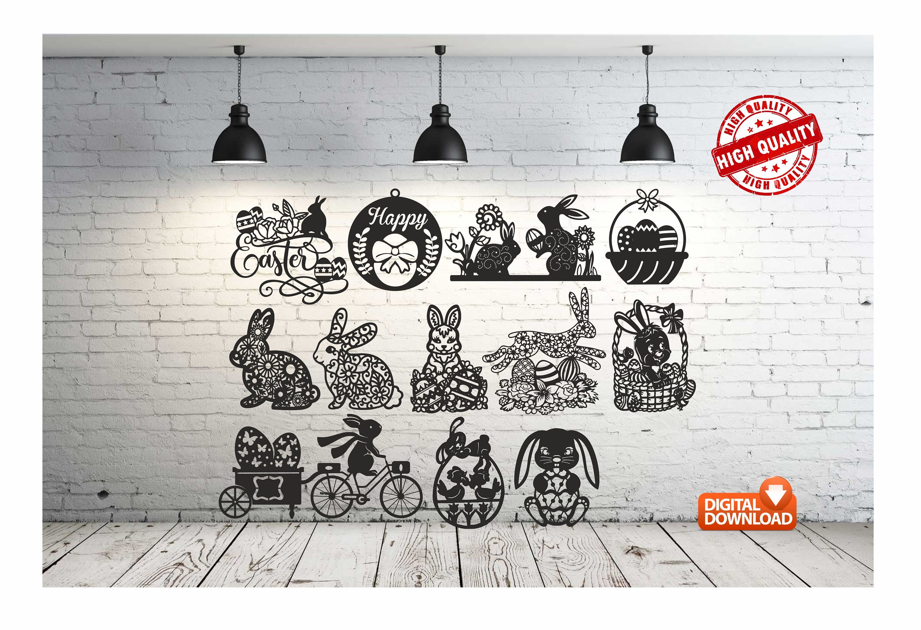 Svg Draw Files Easter Bunny Bundle Wall Decor Vector Drawing File for Laser Cutting ...