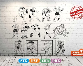 Street Fighter Wall art Decor vector drawing file for laser cutting , plasma cutting (dxf , dwg , cdr , svg) Metalic & Wood CNC machine