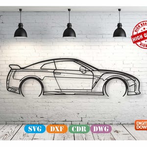 GTR R35 Metal Car Wall art Decor vector file for laser cutting , plasma cutting ( svg , dxf , dwg , cdr) Metalic & Wood CNC machine!