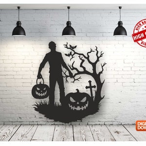 Happy Halloween Wall art Decor vector file for laser cutting , plasma cutting ( dxf , dwg , cdr , svg ) Metalic & Wood CNC machine