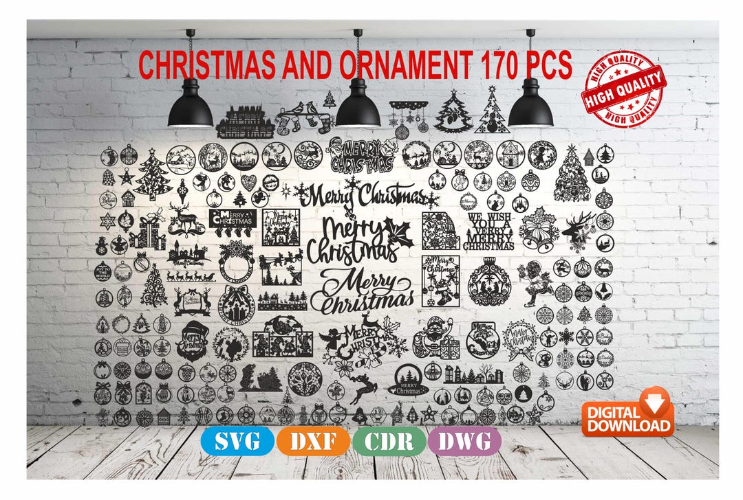Merry Christmas and Ornaments Bundle 170 Pcs 680 File Wall Decor Vector ...
