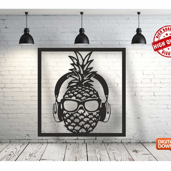 Pineapple Wall art  Decor vector file for laser cutting , plasma cutting ( dxf , dwg , cdr , svg )Metalic & Wood CNC machine!