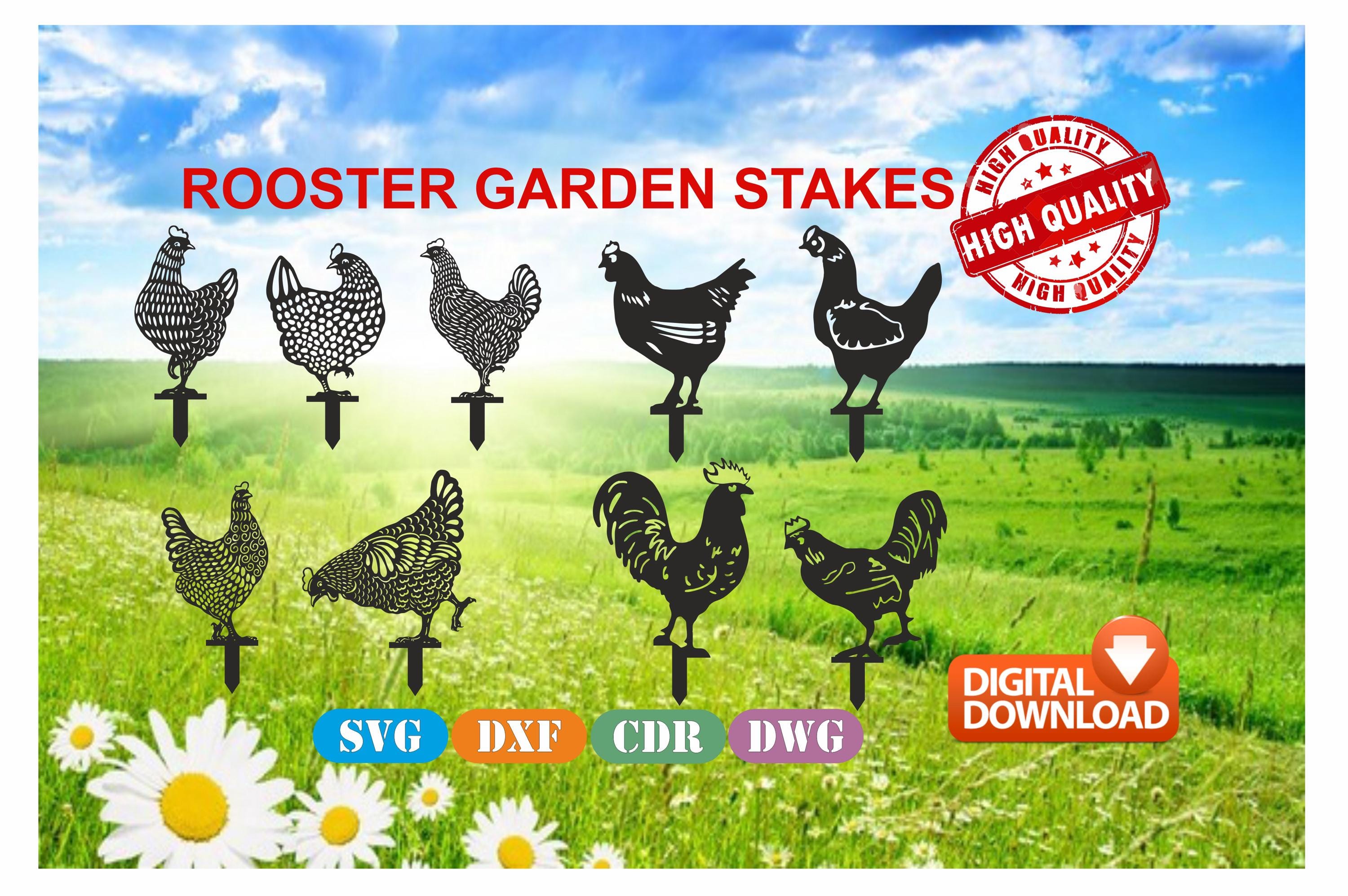 Rooster Garden Stakes High Quality vector drawing file for laser cutting ( dxf , dwg , cdr , svg ) 9 pieces