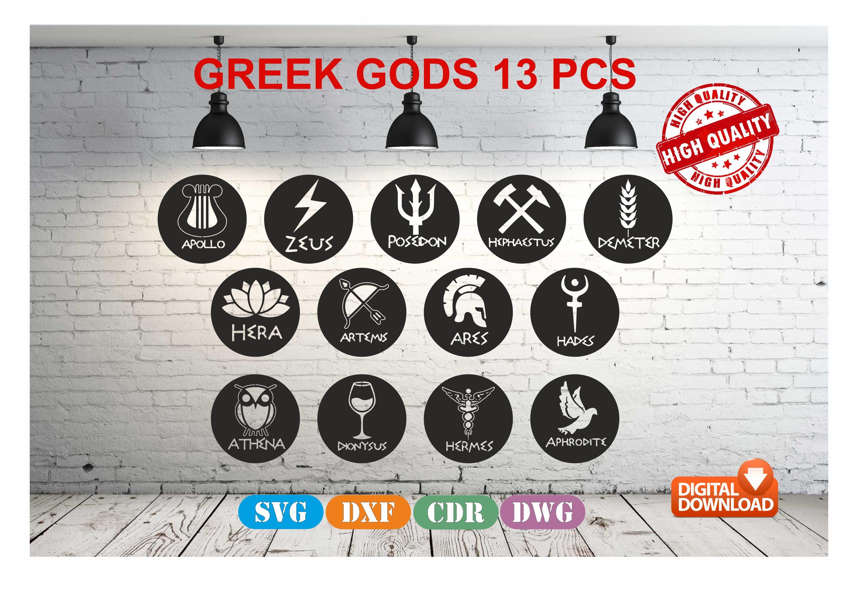 Greek gods  Wall Decor Bundle vector drawing file for laser cutting , plasma cutting( dxf , dwg , cdr , svg ) 13 pieces