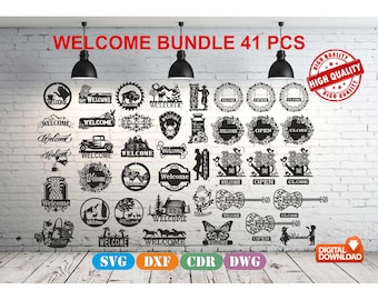Welcome  Bundle ( 41 pcs ) High Quality Wall art  Decor vector drawing file for laser cutting , plasma cutting ( dxf , dwg , cdr , svg )