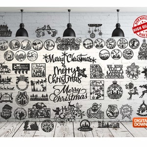 Merry Christmas Bundle Wall Decor vector drawing file for laser cutting , plasma cutting( dxf , dwg , cdr , svg ) 56 pieces