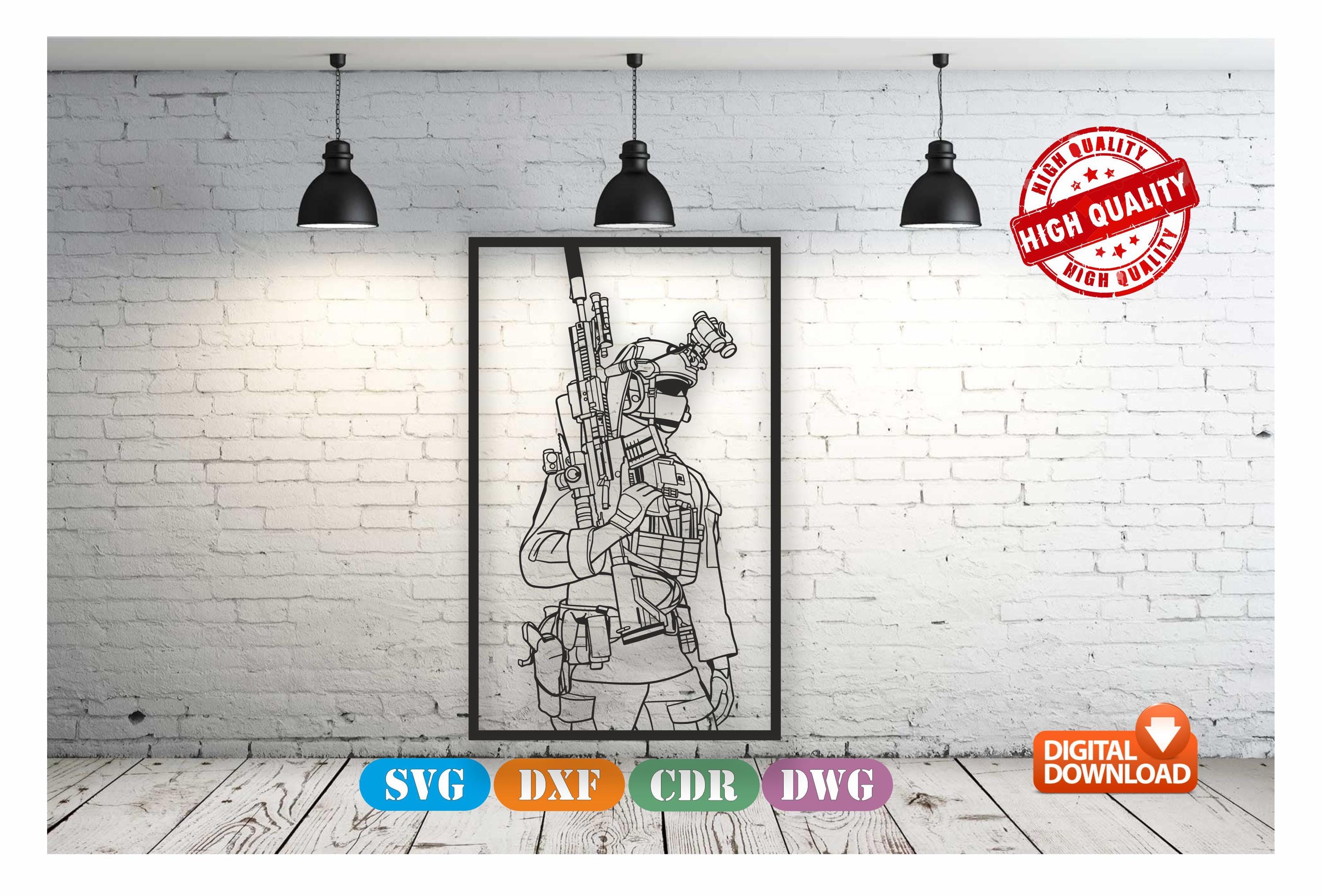 Svg Draw Files Soldier Laser Cut Wall Art Decor Vector Drawing File for Laser Cutting ...