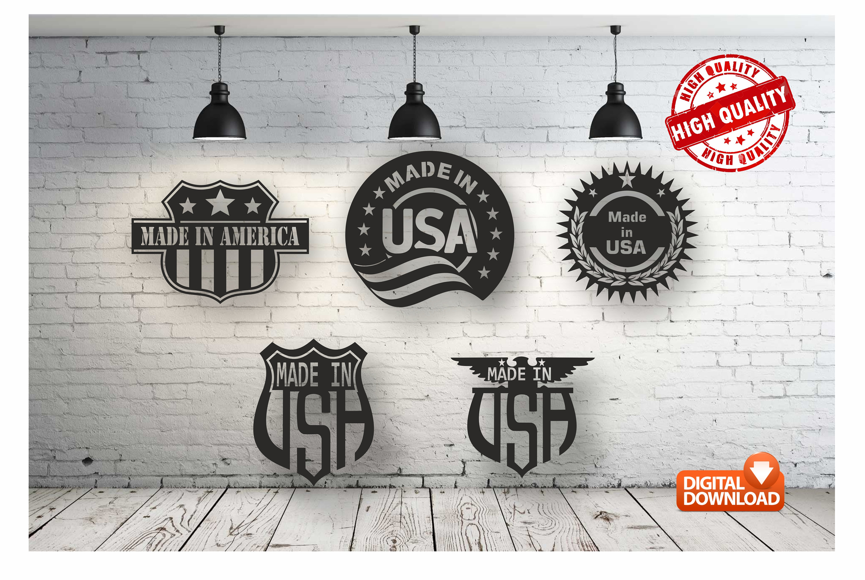 Made in USA Wall Decor Bundle Vector Drawing File for Laser Cutting ...