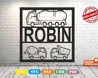 Truck Name Sign: Laser Cut wall sign (Svg, Dxf, Ai, Pdf, Cdr) (Digital Download)