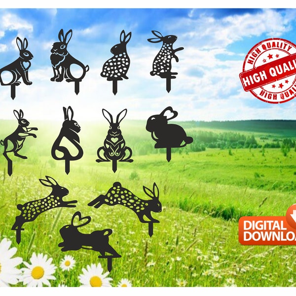 Rabbit Garden Stakes Hochwertige Vektor-Zeichnungsdatei zum Laserschneiden ( dxf , dwg , cdr , svg ) 11 Stück