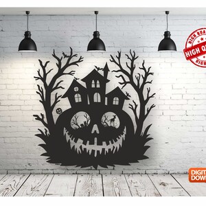 Happy Halloween Wall art Decor vector file for laser cutting , plasma cutting ( dxf , dwg , cdr , svg ) Metalic & Wood CNC machine