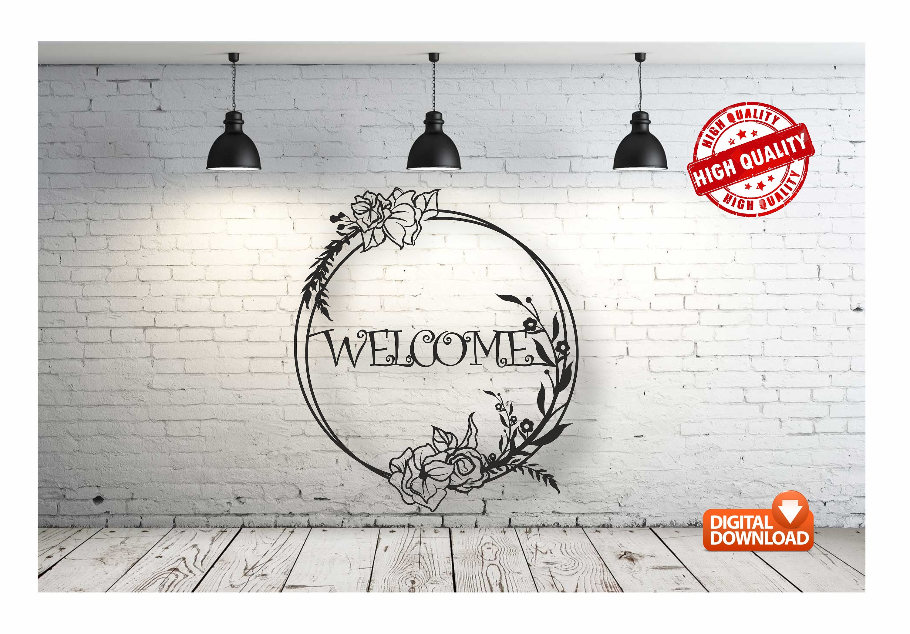 Welcome Sign Vector Art: Floral Laser Cut Files (dxf, Dwg, Cdr, Svg) - Etsy
