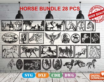Horse Bundle High Quality Wall art  Decor vector drawing file for laser cutting , plasma cutting  ( dxf , dwg , cdr , svg )