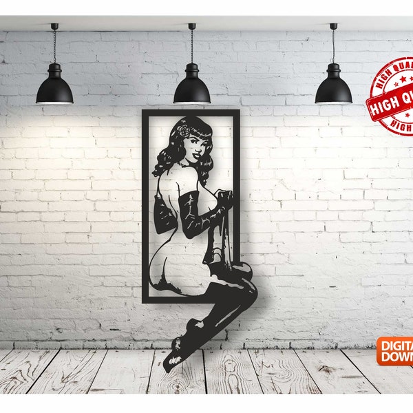 Sexy Woman Wall art Decor vector drawing file for laser cutting , plasma cutting( dxf , dwg , cdr , svg )Metalic & Wood CNC machine!