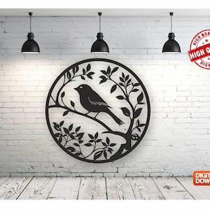 Birds on the Branch Wall art Decor vector file for laser cutting , plasma cutting ( dxf , dwg , cdr , svg ) Metalic & Wood CNC machine!
