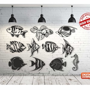 Fish High Quality  Wall art  Decor vector file for laser cutting , plasma cutting ( dxf , dwg , cdr , svg )Metalic & Wood CNC machine!