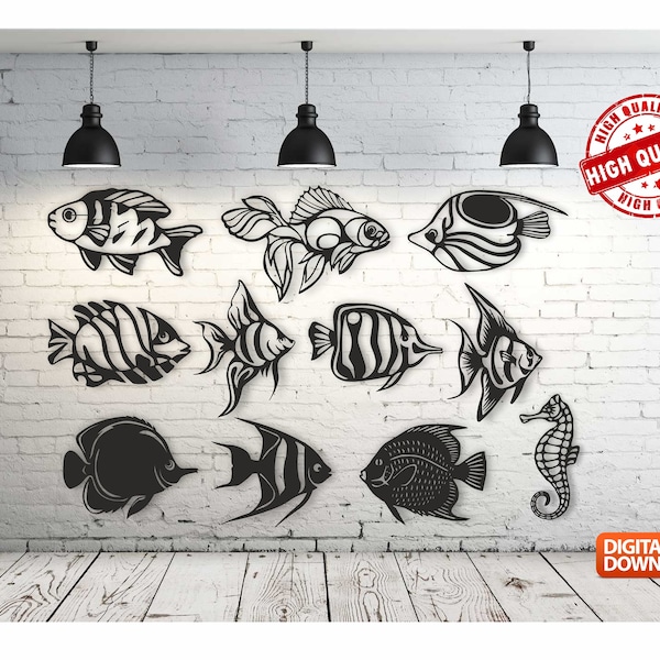 Fish High Quality  Wall art  Decor vector file for laser cutting , plasma cutting ( dxf , dwg , cdr , svg )Metalic & Wood CNC machine!