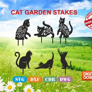 Cats Garden Stakes High Quality vector drawing file for laser cutting ( dxf , dwg , cdr , svg ) 6 pieces