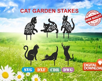 Cat Garden Stakes Vector Art for Laser Cutting (Digital Download)
