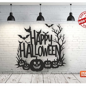 Happy Halloween Wall art Decor vector file for laser cutting , plasma cutting ( dxf , dwg , cdr , svg ) Metalic & Wood CNC machine