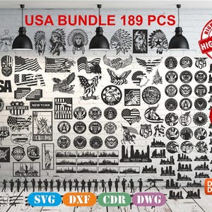 USA Military And USA Wall Decor Bundle vector drawing file for laser cutting , plasma cutting PDF Catalog ( dxf , dwg , cdr , svg ) 189 pcs