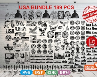 USA Military And USA Wall Decor Bundle vector drawing file for laser cutting , plasma cutting PDF Catalog ( dxf , dwg , cdr , svg ) 189 pcs