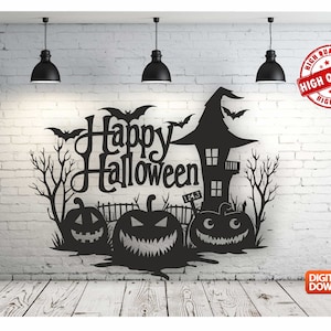 Happy Halloween Wall art Decor vector file for laser cutting , plasma cutting ( dxf , dwg , cdr , svg ) Metalic & Wood CNC machine