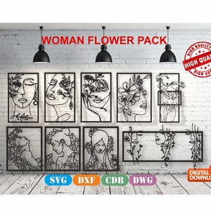 Woman Bundle Wall art Decor vector drawing file for laser cutting , plasma cutting(dxf , dwg , cdr , svg)Metalic & Wood CNC machine