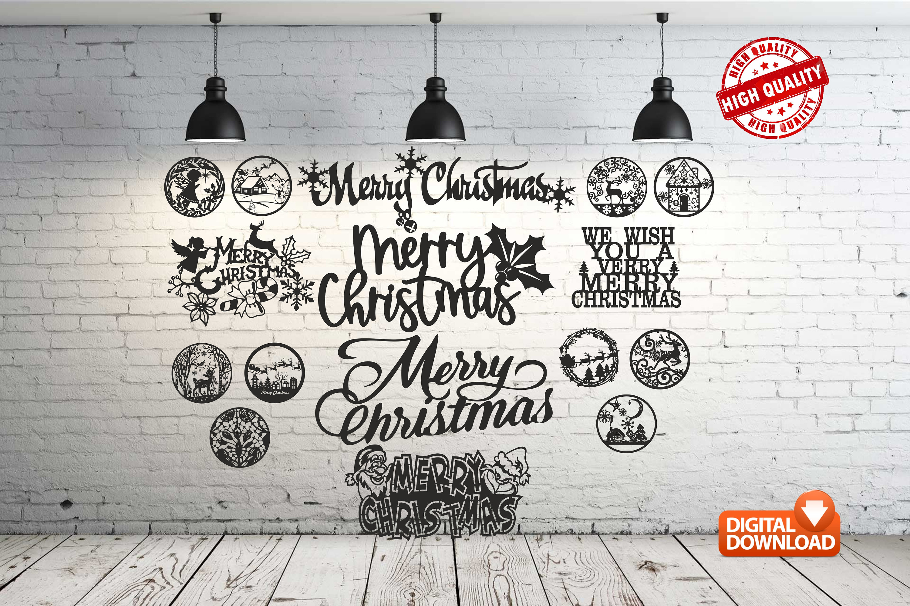 Merry Christmas Bundle Wall Decor Vector Drawing File for Laser Cutting ...