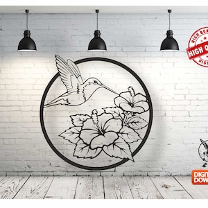 HummingBird Wall art Decor vector drawing file for laser cutting , plasma cutting ( dxf , dwg , cdr , svg ) Metalic & Wood CNC machine!