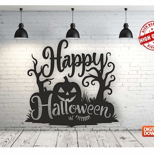 Happy Halloween Wall art Decor vector file for laser cutting , plasma cutting ( dxf , dwg , cdr , svg ) Metalic & Wood CNC machine