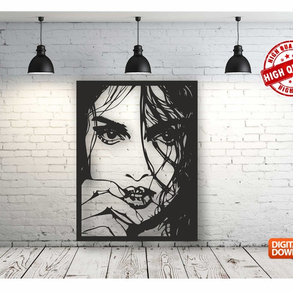 Woman Face Wall art Decor vector drawing file for laser cutting , plasma cutting( dxf , dwg , cdr , svg )Metalic & Wood CNC machine!