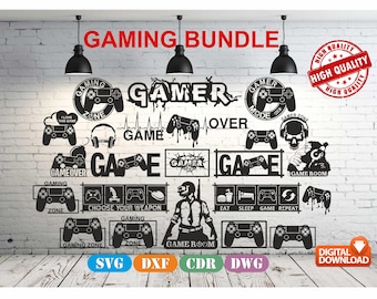 Game Bundle Wall art Decor vector file for laser cutting , plasma cutting ( dxf , dwg , cdr , svg ) Metalic & Wood CNC machine