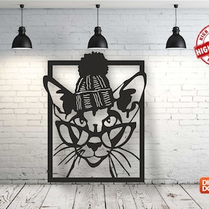 Cat Wall art  Decor vector file for laser cutting , plasma cutting ( dxf , dwg , cdr , svg )Metalic & Wood CNC machine!