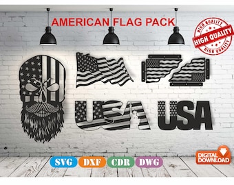 American Flag Wall Decor Bundle vector drawing file for laser cutting , plasma cutting( dxf , dwg , cdr , svg ) 6 pieces