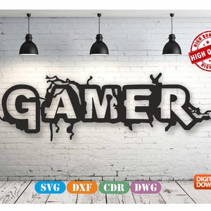 Gamer Wall art Decor vector drawing file for laser cutting , plasma cutting( dxf , dwg , cdr , svg ) Metalic & Wood CNC machine