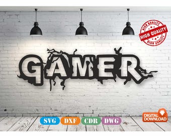 Gamer Wall art Decor vector drawing file for laser cutting , plasma cutting( dxf , dwg , cdr , svg ) Metalic & Wood CNC machine
