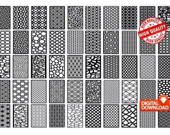May include: A set of 64 black and white geometric patterns, perfect for laser cutting or CNC projects.  The patterns are arranged in a grid and are all different.  The patterns are all high quality and are perfect for creating unique and beautiful designs.