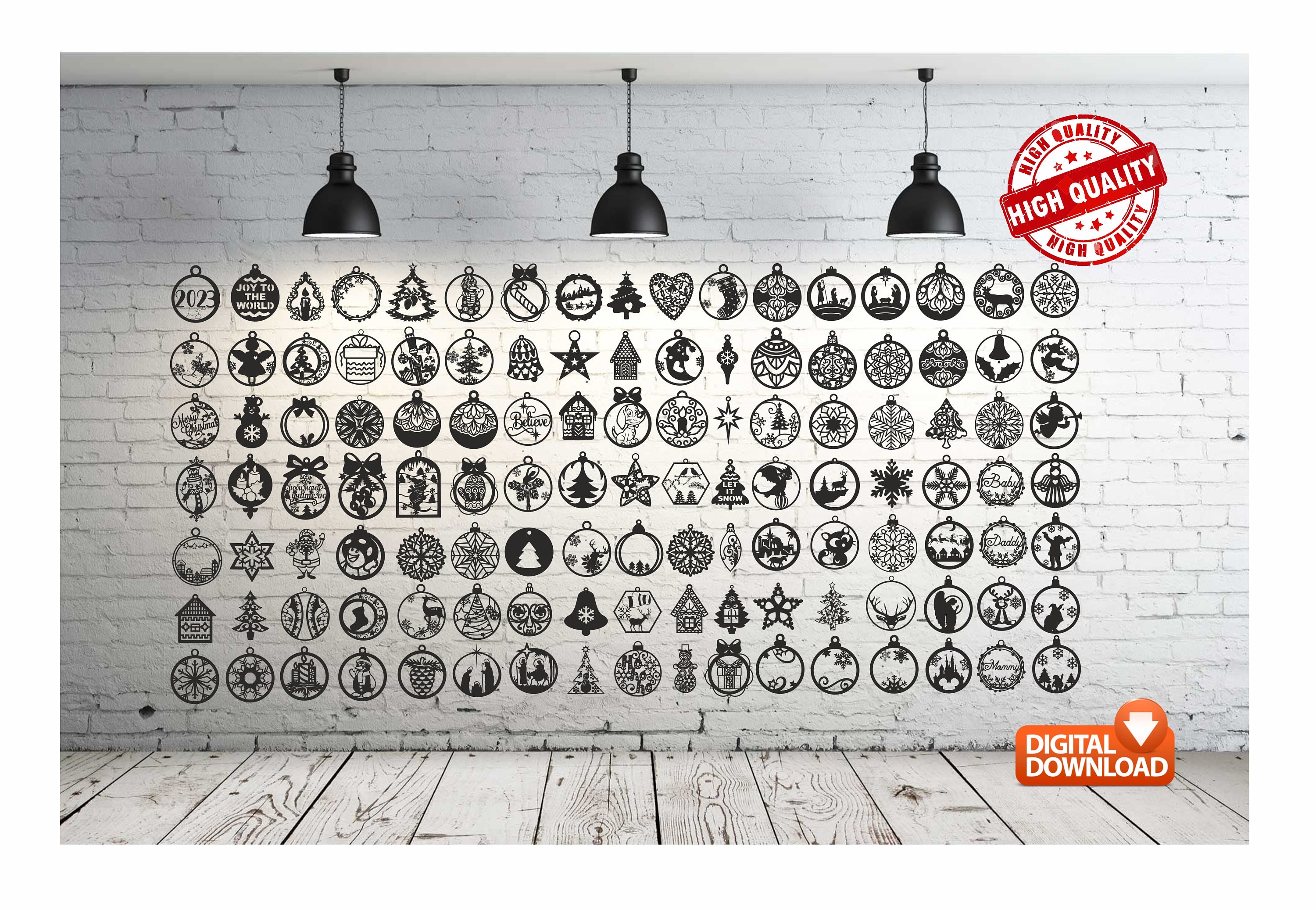 Merry Christmas and Ornaments Bundle 170 Pcs 680 File Wall Decor Vector ...