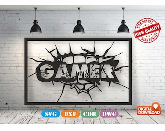 Gamer Wall Art Decor: Laser Cut CNC Vector File (Digital Download)