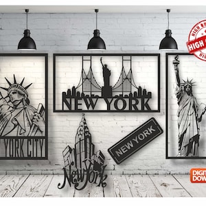 New York City Wall Decor Bundle Vektor-Zeichendatei für Laserschneiden, Plasmenschneiden (dxf, dwg, cdr, svg) 5 Stück