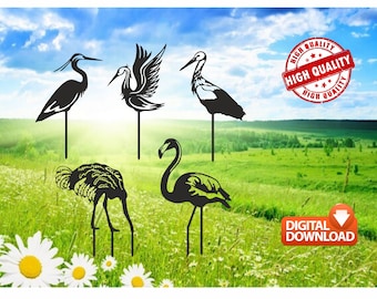 Bird Garden Stakes Laser Cut Vector File (Digital Download)