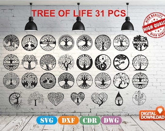 Tree Of Life Wall Art Decor vector file for laser cutting , plasma cutting ( dxf , svg , cdr , dwg ) Metalic & Wood CNC machine!
