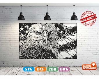 American Eagle Flag SVG, Laser Cut File, Patriotic Wall Art, CNC Router Files