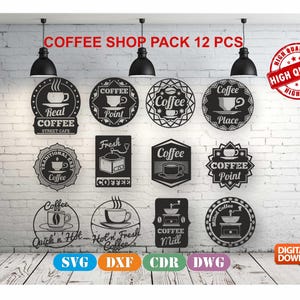 Coffee Shop Wall Decor Bundle vector drawing file for laser cutting , plasma cutting( dxf , dwg , cdr , svg ) 12 pieces Coffee SVG, Cafe SVG