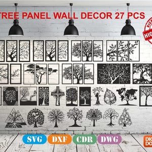 Tree Panel Wall Decor: Laser Cut Vector Files (27 pcs) (Digital Download)